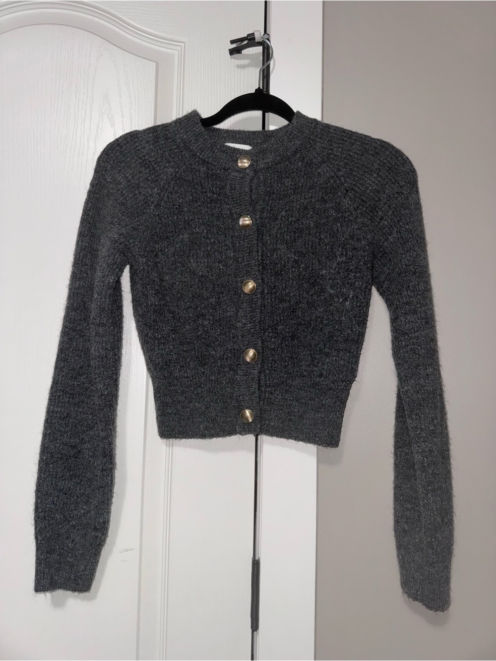 H&M Charcoal Gray Cropped Button-Front Cardigan